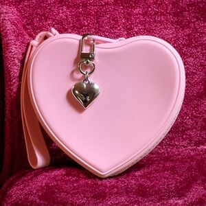 Pink Silicone Heart Wristlet Pouch